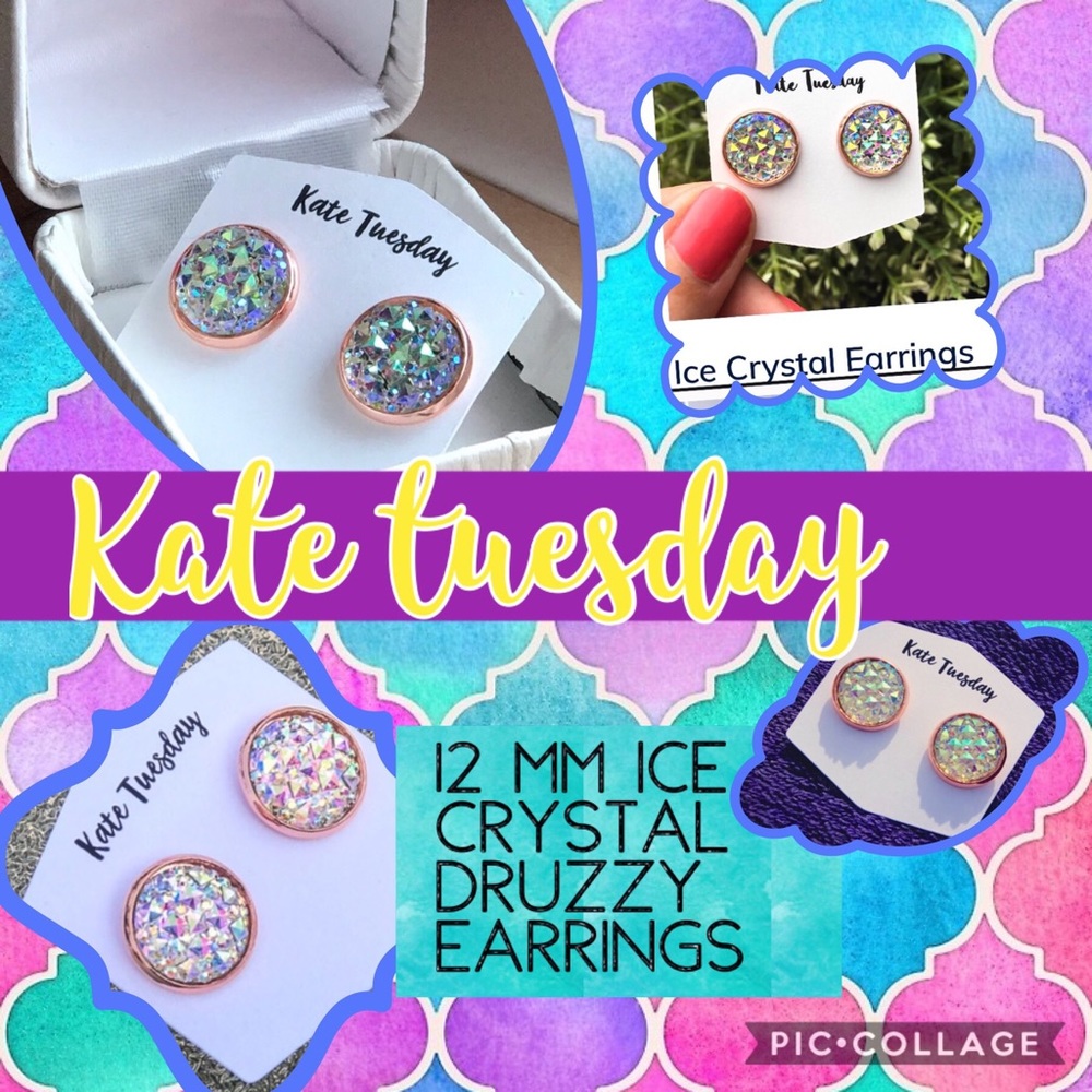 Kate Tuesday rose gold Ice Crystal Earrings studs